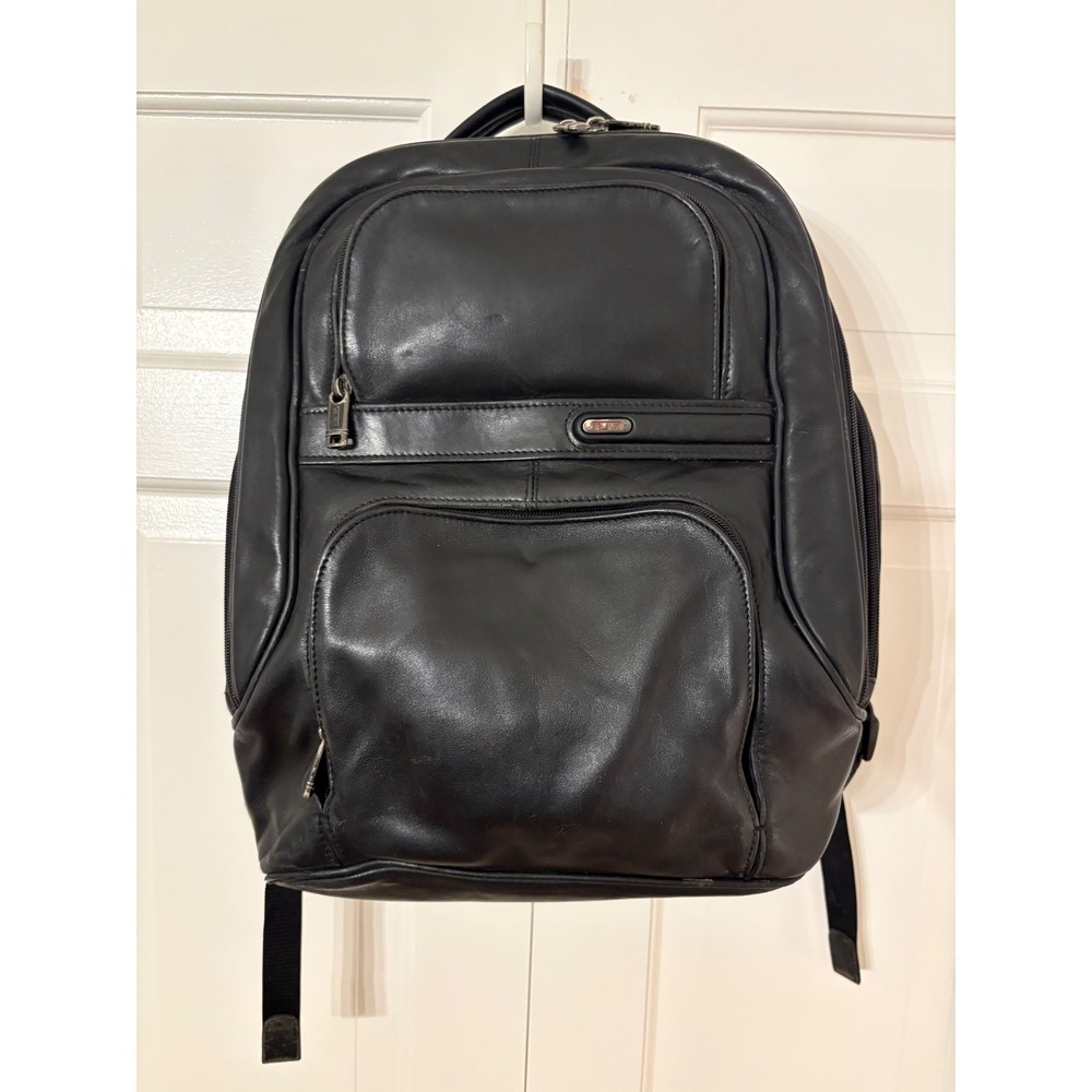 Tumi 92182D4 Black Leather 15" Laptop Compact Backpack Business Commuter